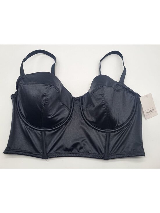 Auden Other - Auden Womens SZ LG Black Satin Longline Underwire Bra Pin Up Boudoir Goth